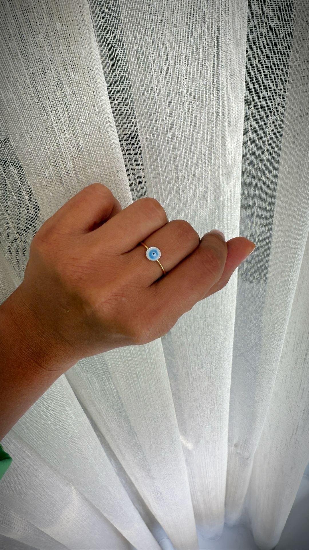 MİNİMAL NAZAR BONCUKLU GÜMÜŞ YÜZÜK