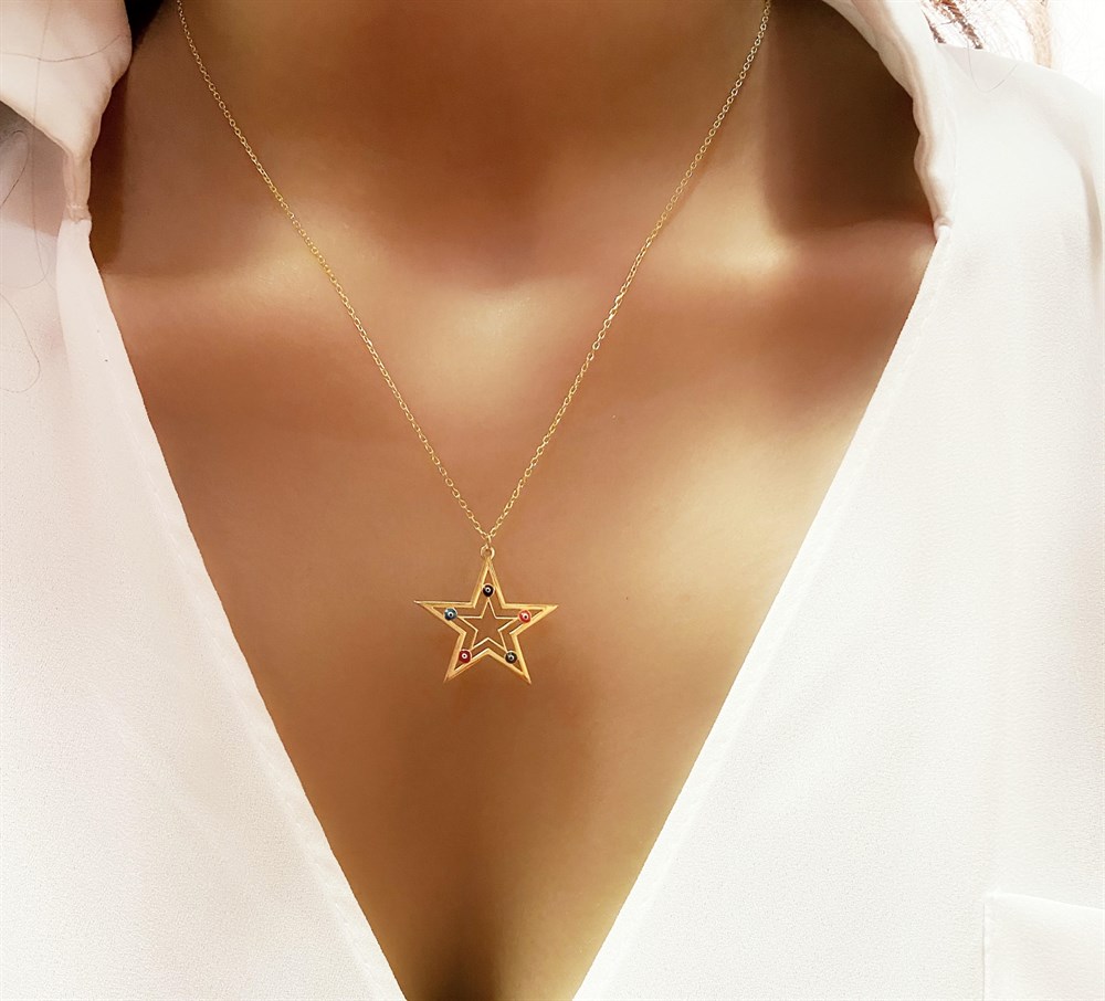 Minimal Nazar Boncuklu Yıldız Gümüş Kolye