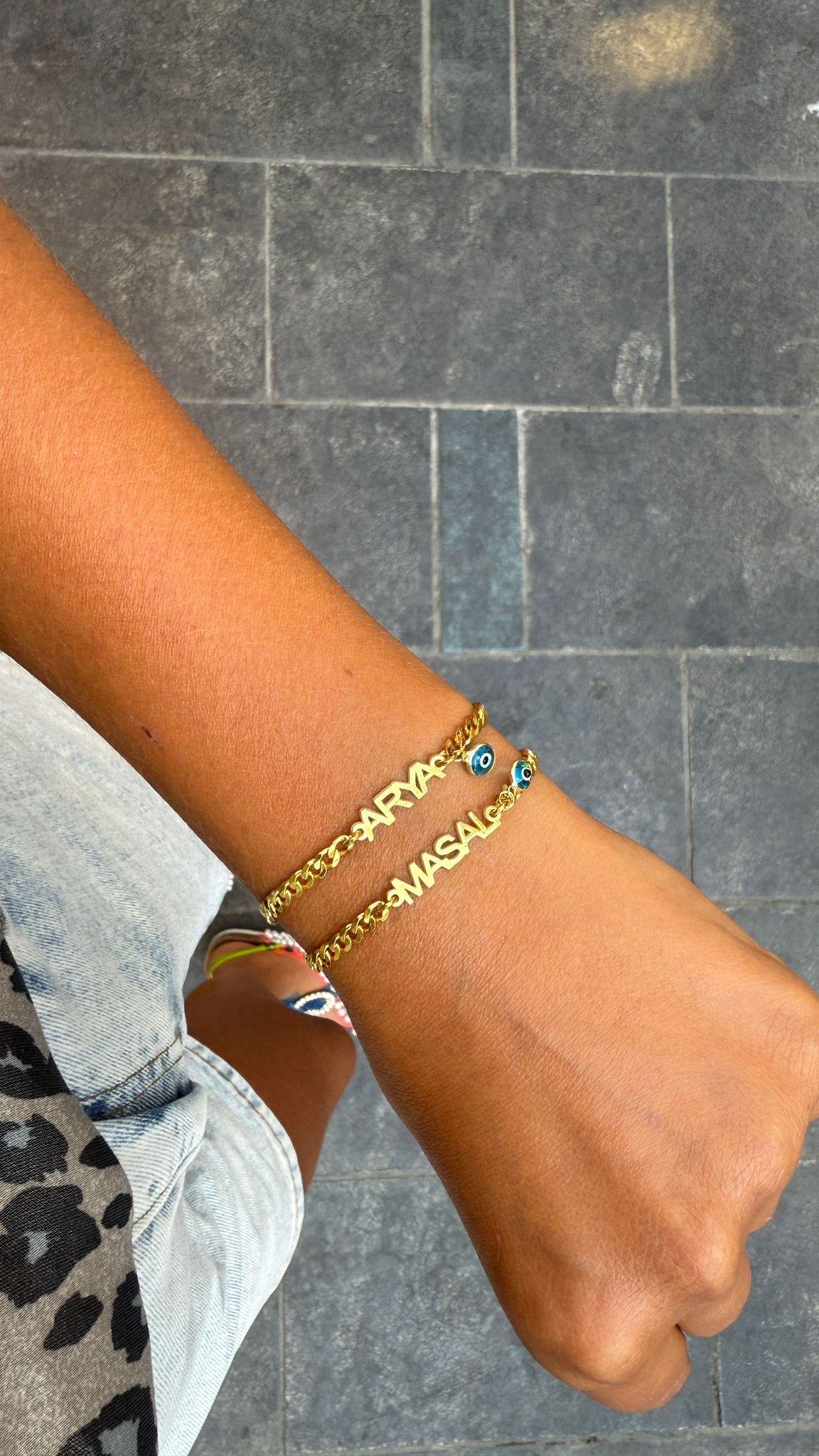 Nazar Boncuklu Gurmet Zincir İsim Gümüş Bileklik