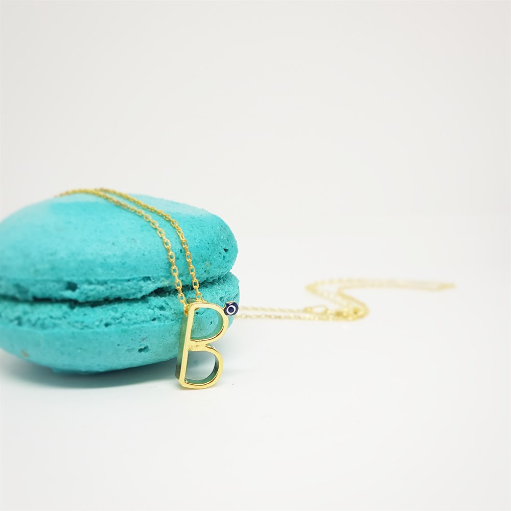 NAZAR BONCUKLU HARF GÜMÜŞ KOLYE