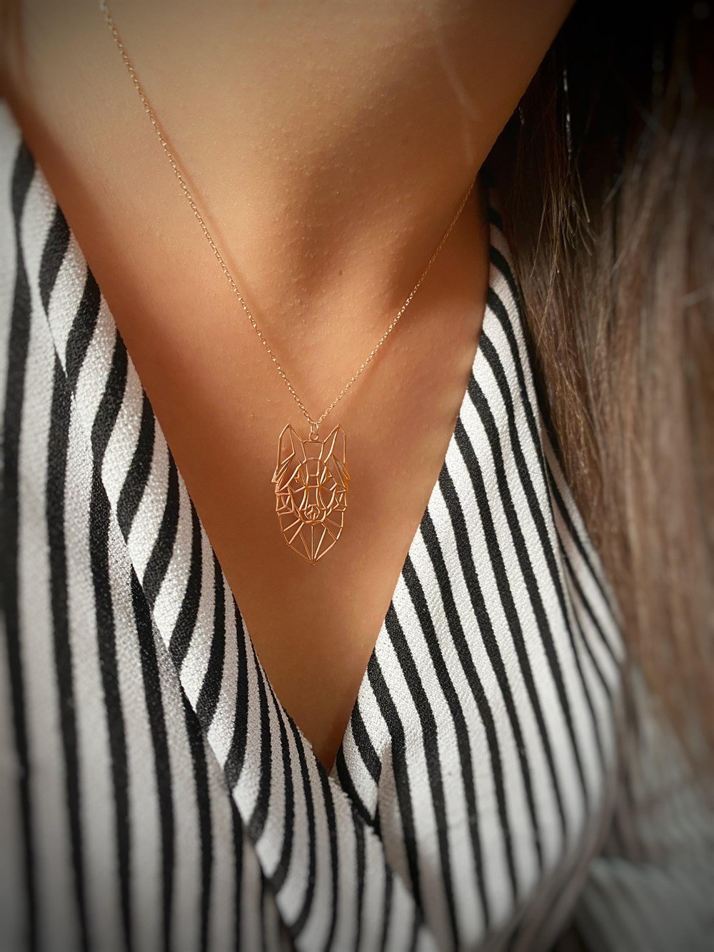 Origami Aslan Figürlü Gümüş Kolye