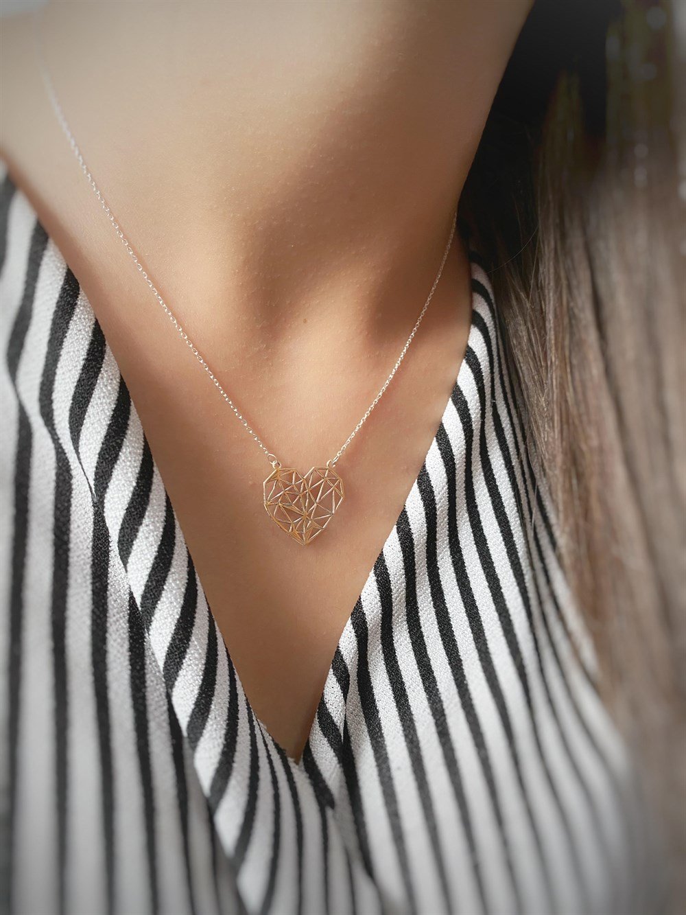 Origami Kalp Figürlü Gümüş Kolye