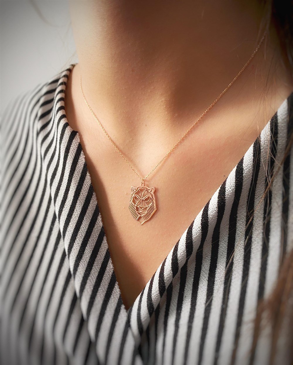 Origami Kaplan Figürlü Gümüş Kolye