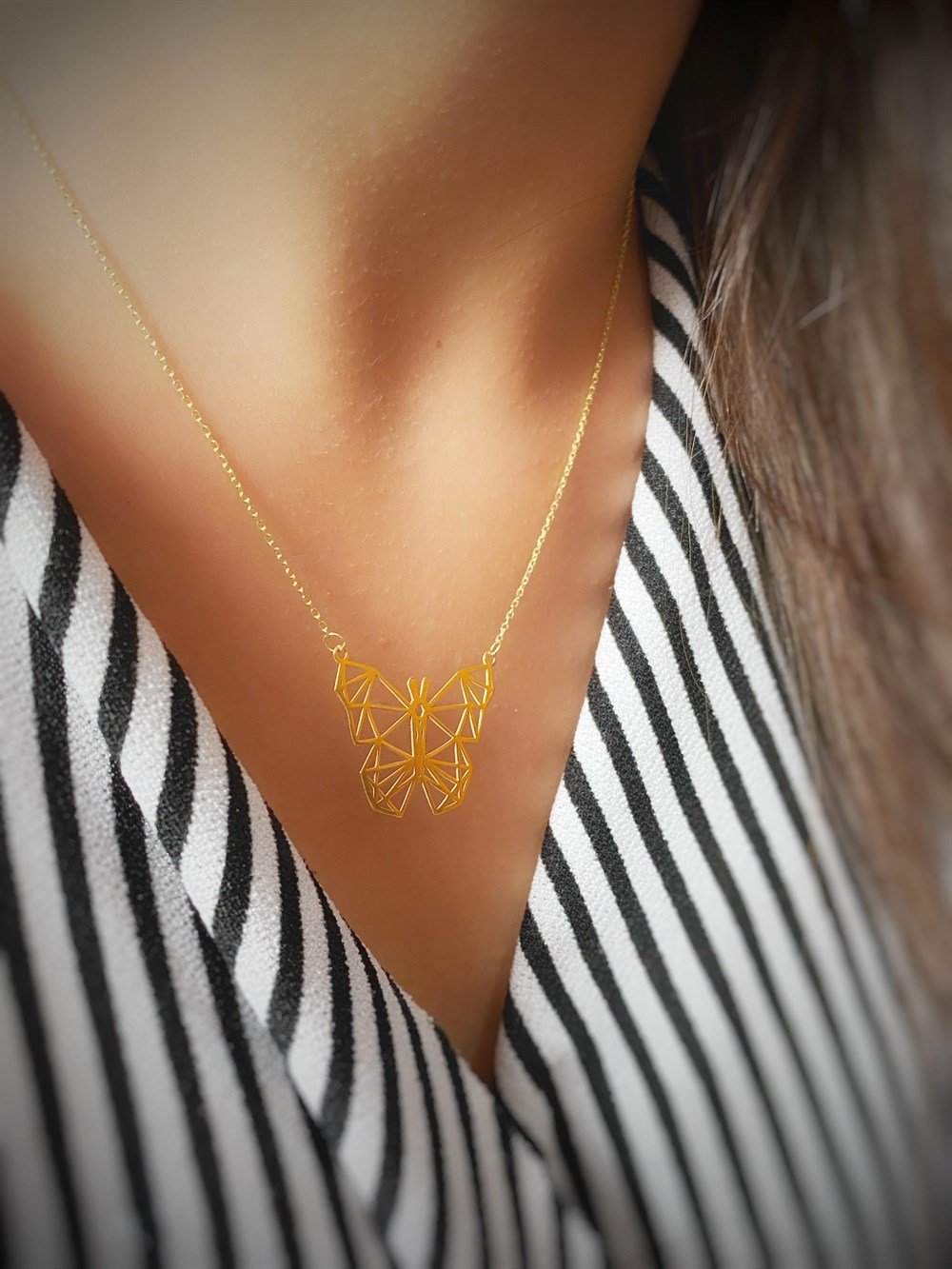 Origami Kelebek Figürlü Gümüş Kolye