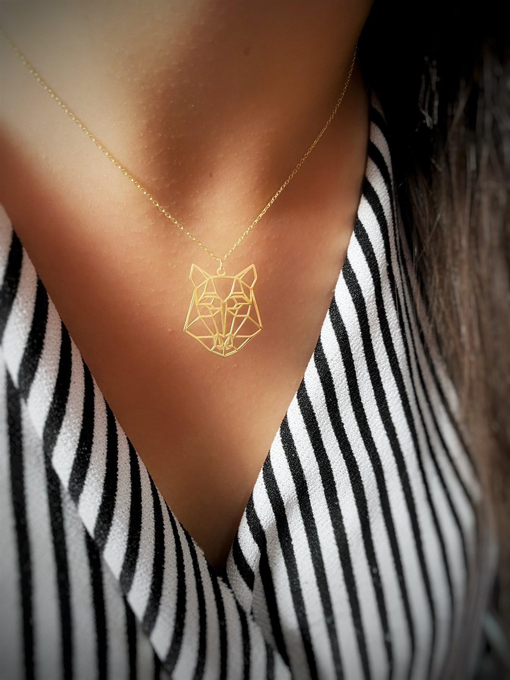 Origami Kurt Figürlü Gümüş Kolye