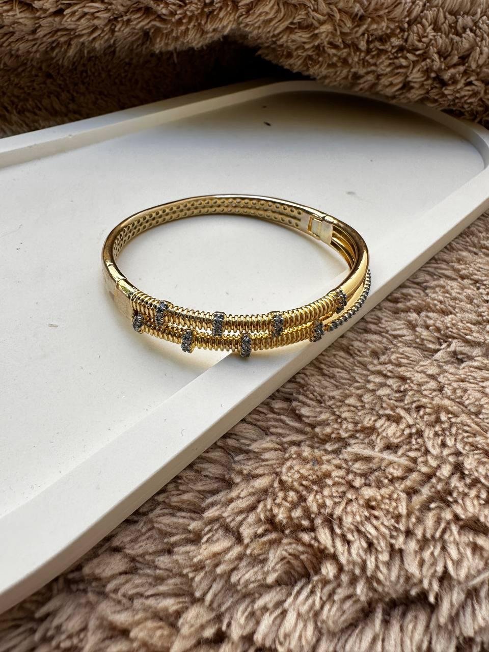 Özel Seri Zirkon Taşlı İkili Kelepçe Çelik Bileklik