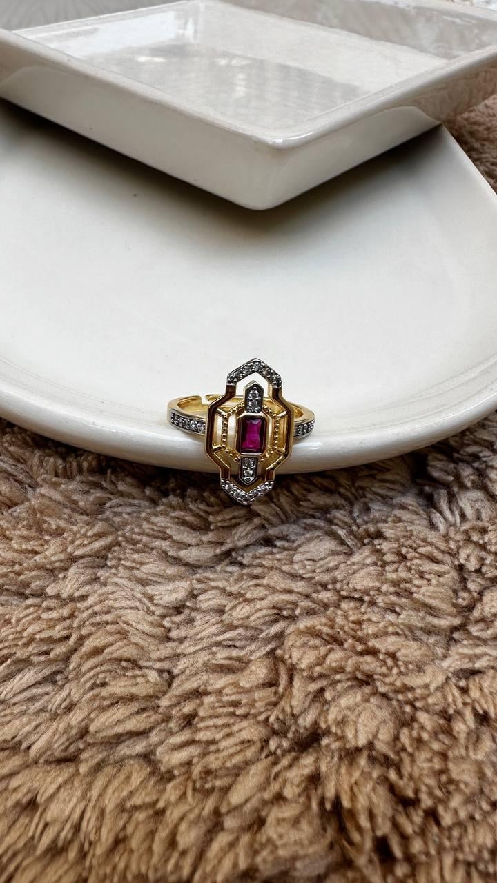 Pembe - Yeşil Baget Taşlı Otantik Yüzük