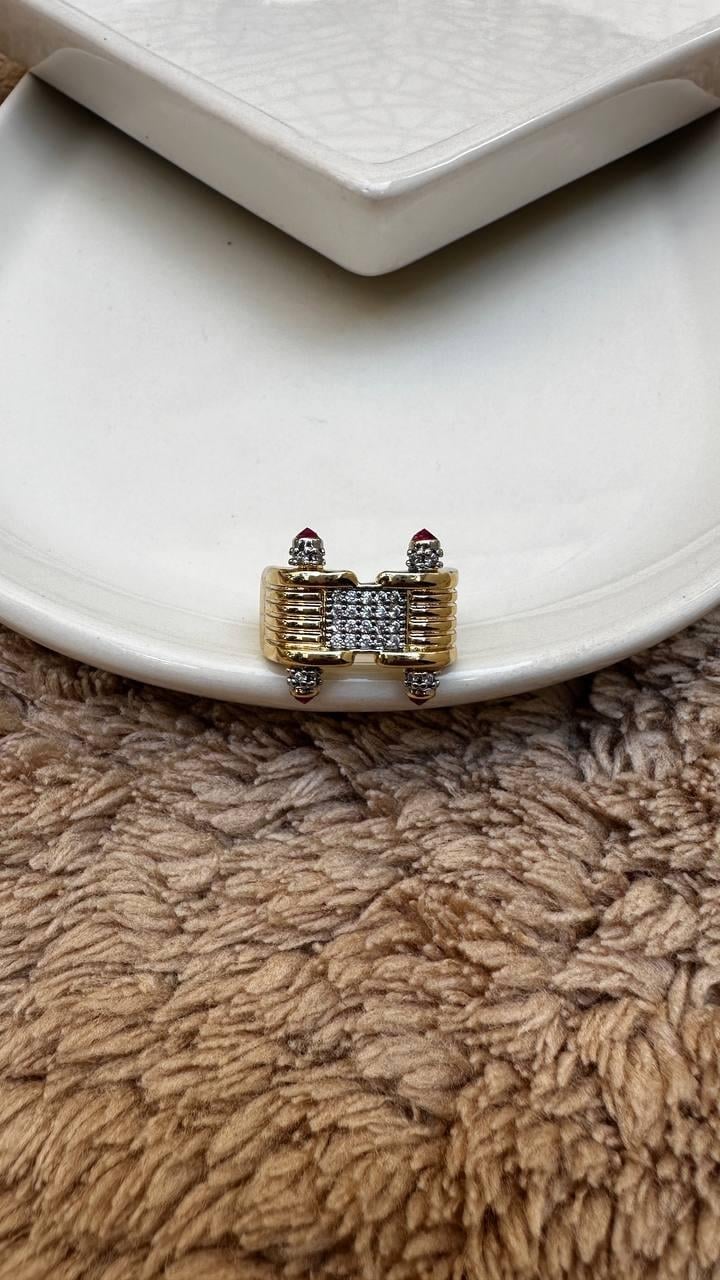 Pembe Zirkon Taş Detay Taşlı Şövalye Yüzük