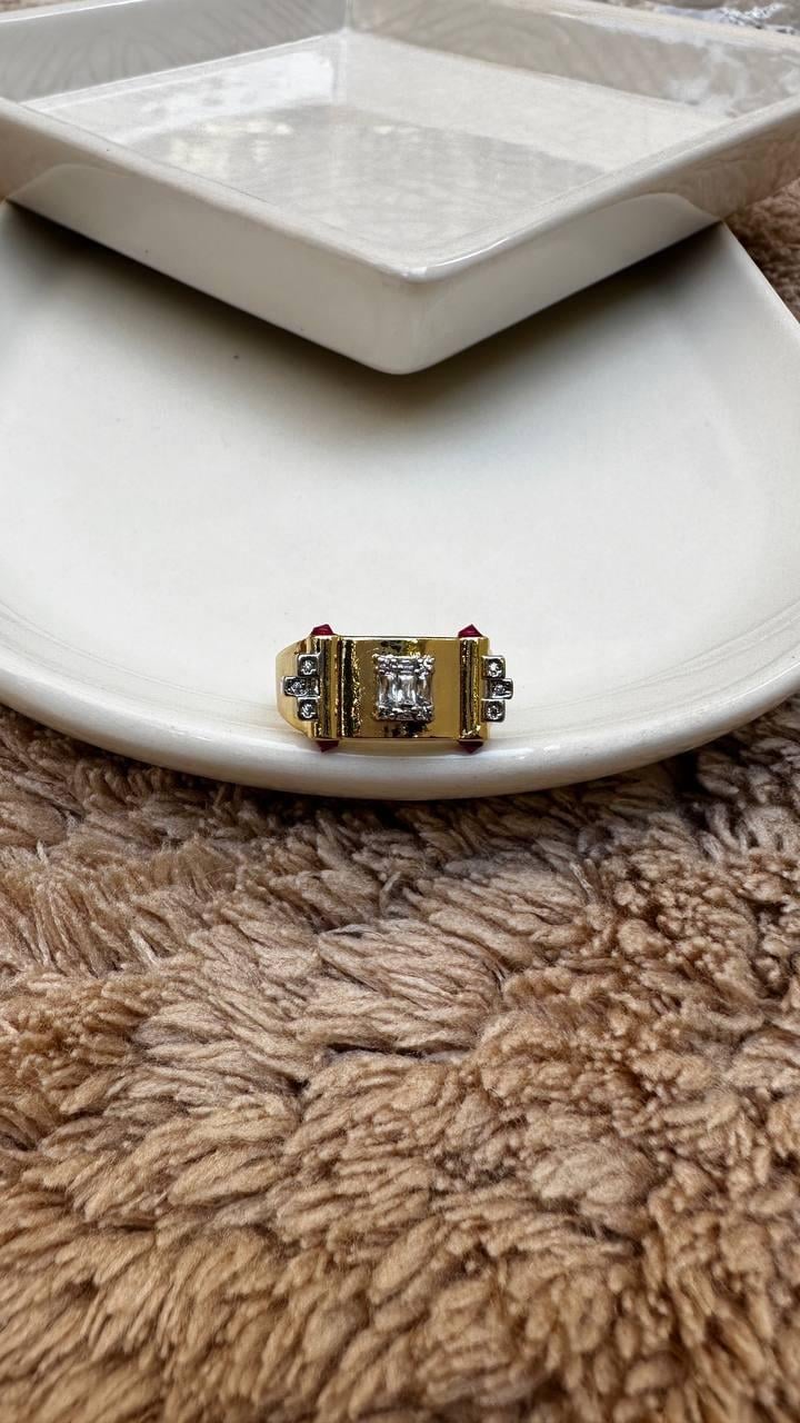 Pembe Zirkon ve Baget Taşlı Şövalye Yüzük