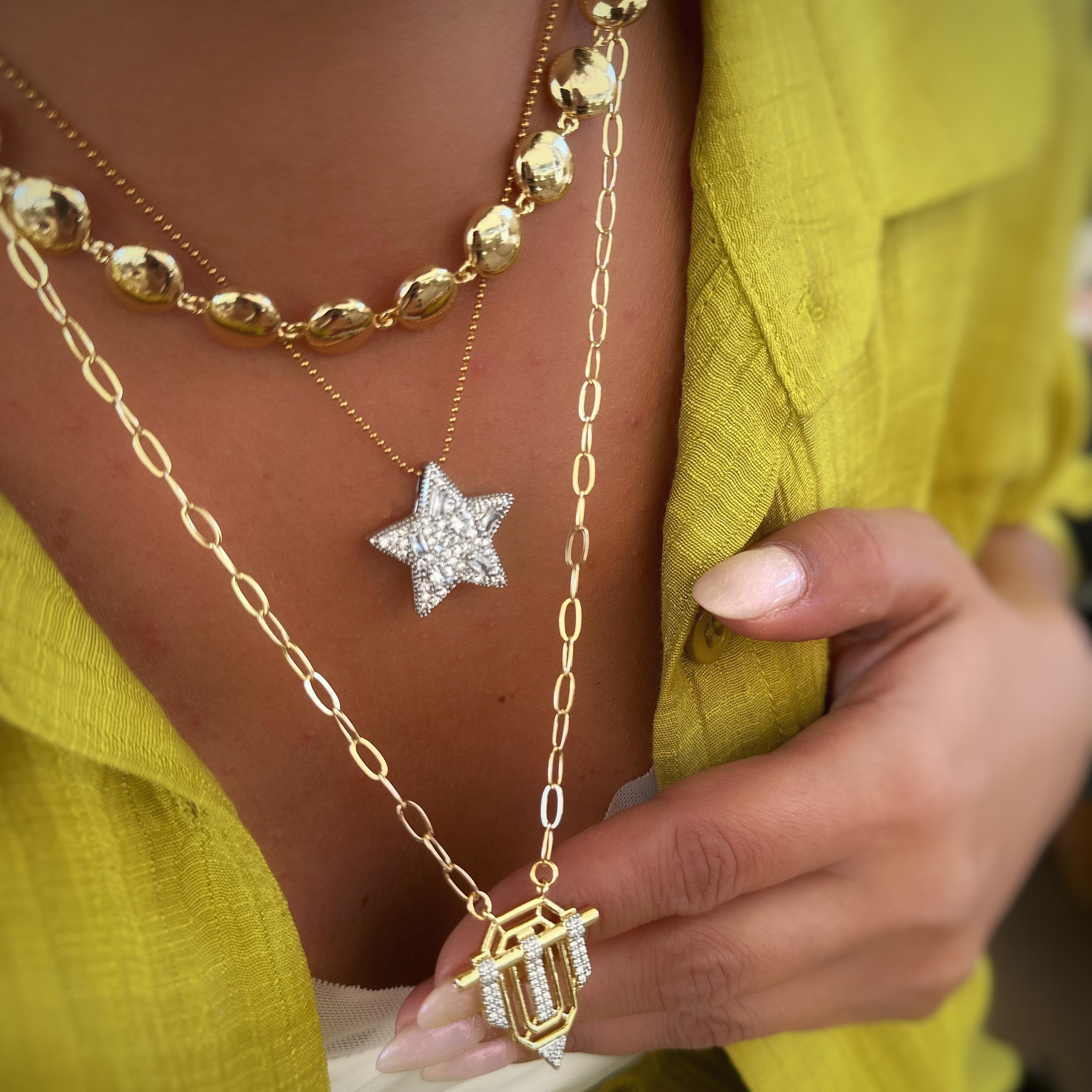 Pul Yıldız Üçgen Detay Kombin Çelik Kolye