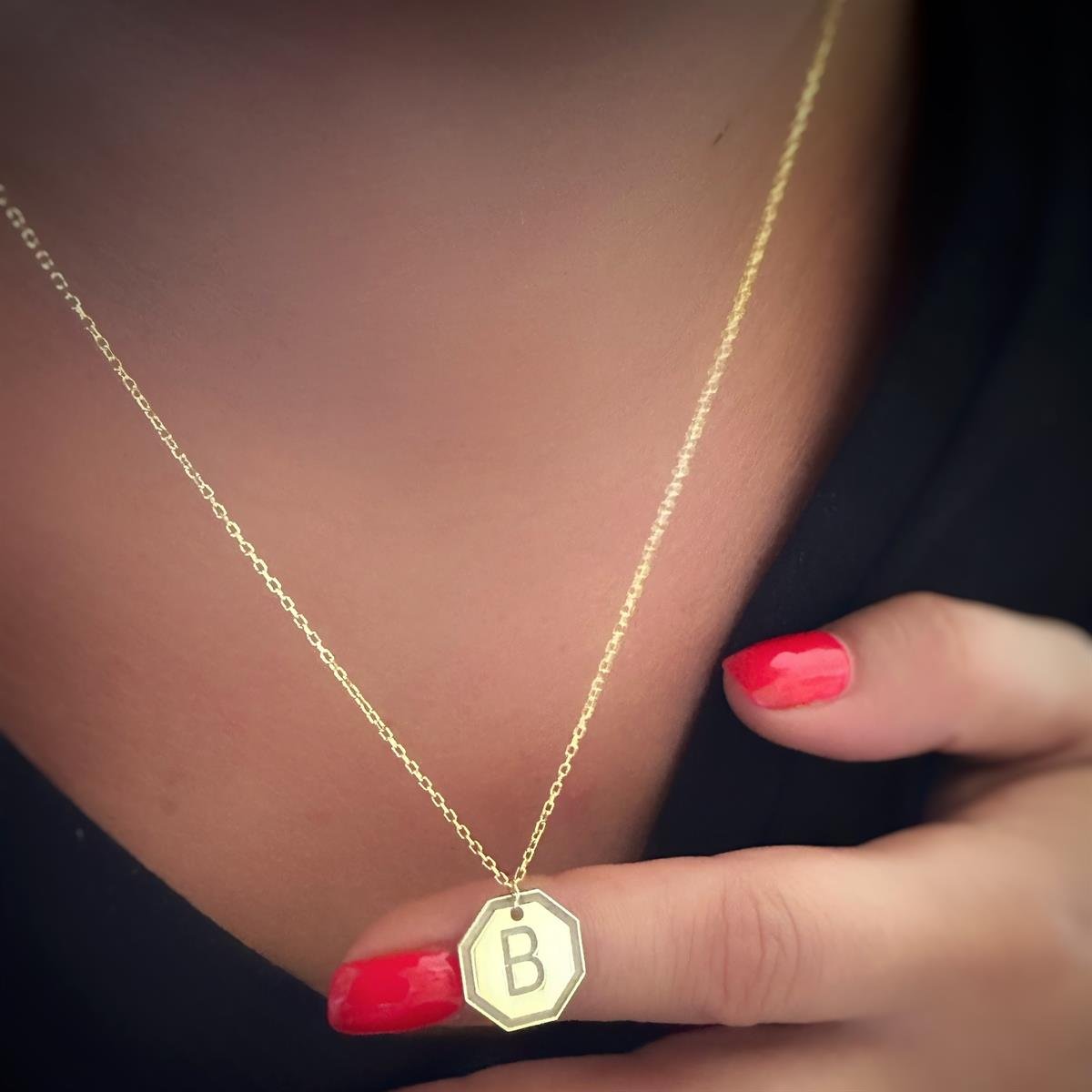 Sekizgen Harf Gümüş Kolye