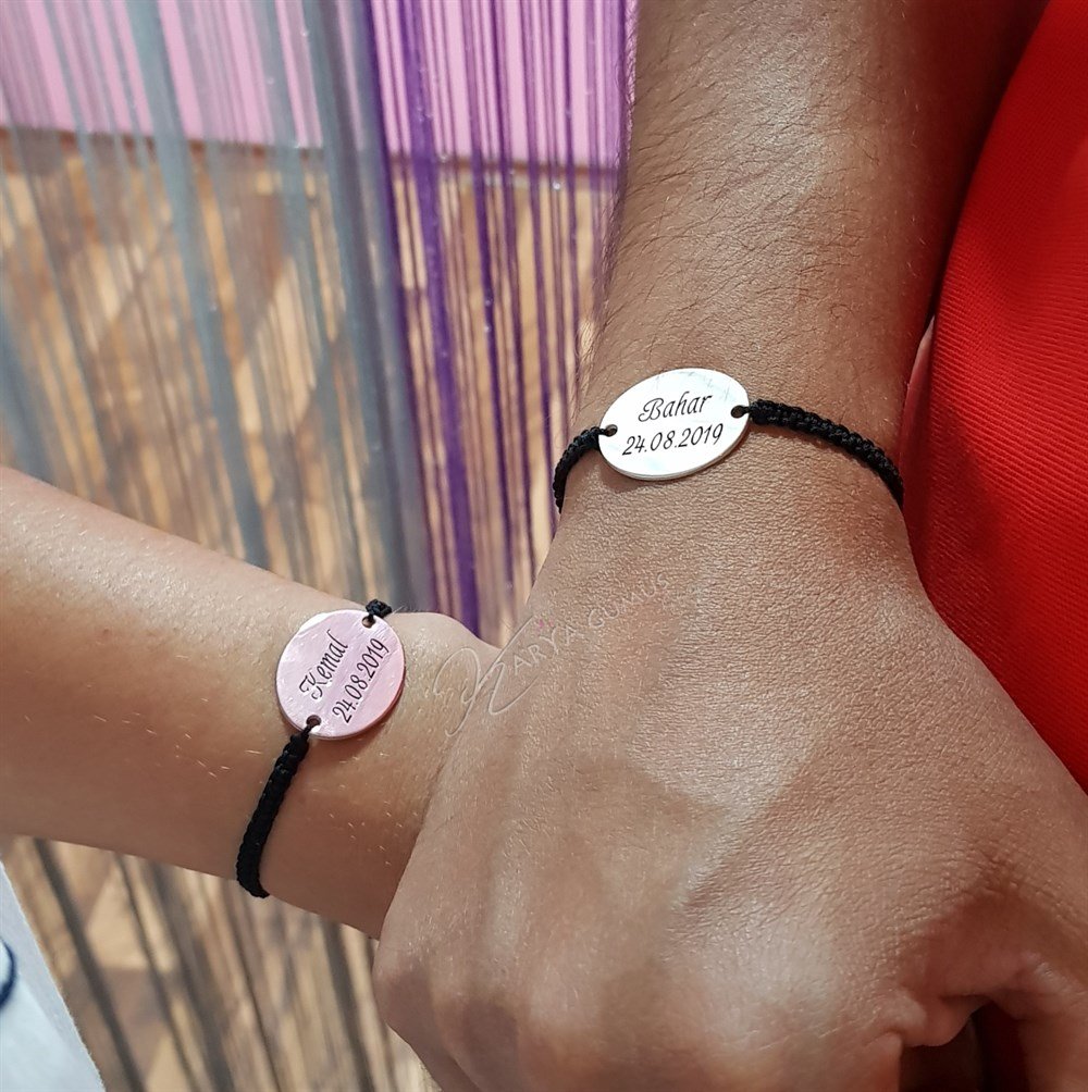 Sevgili Kombin Oval Plaka İsimli Tarihli Gümüş Bileklik