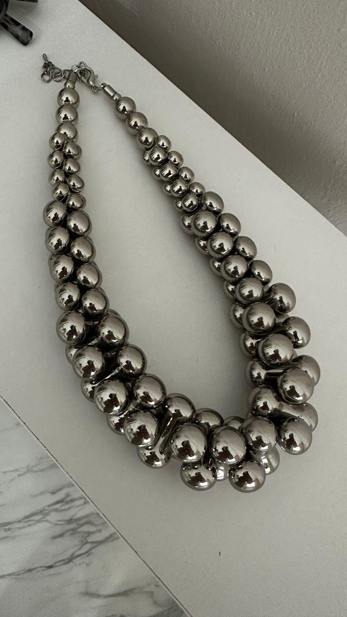 Silver Topçuk Örme Kolye 