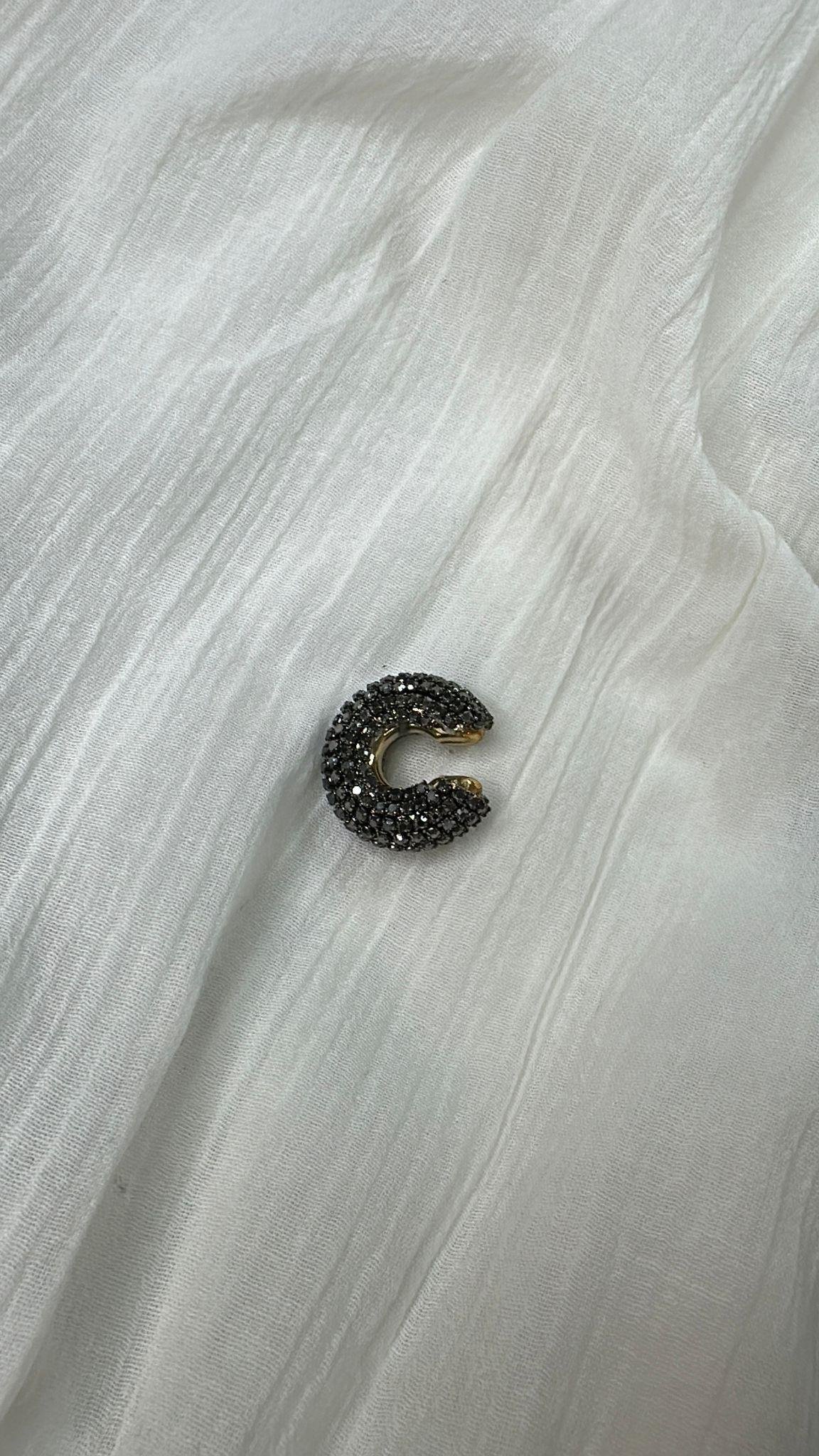 Siyah Zirkon Taşlı Halka Kıkırdak Küpesi