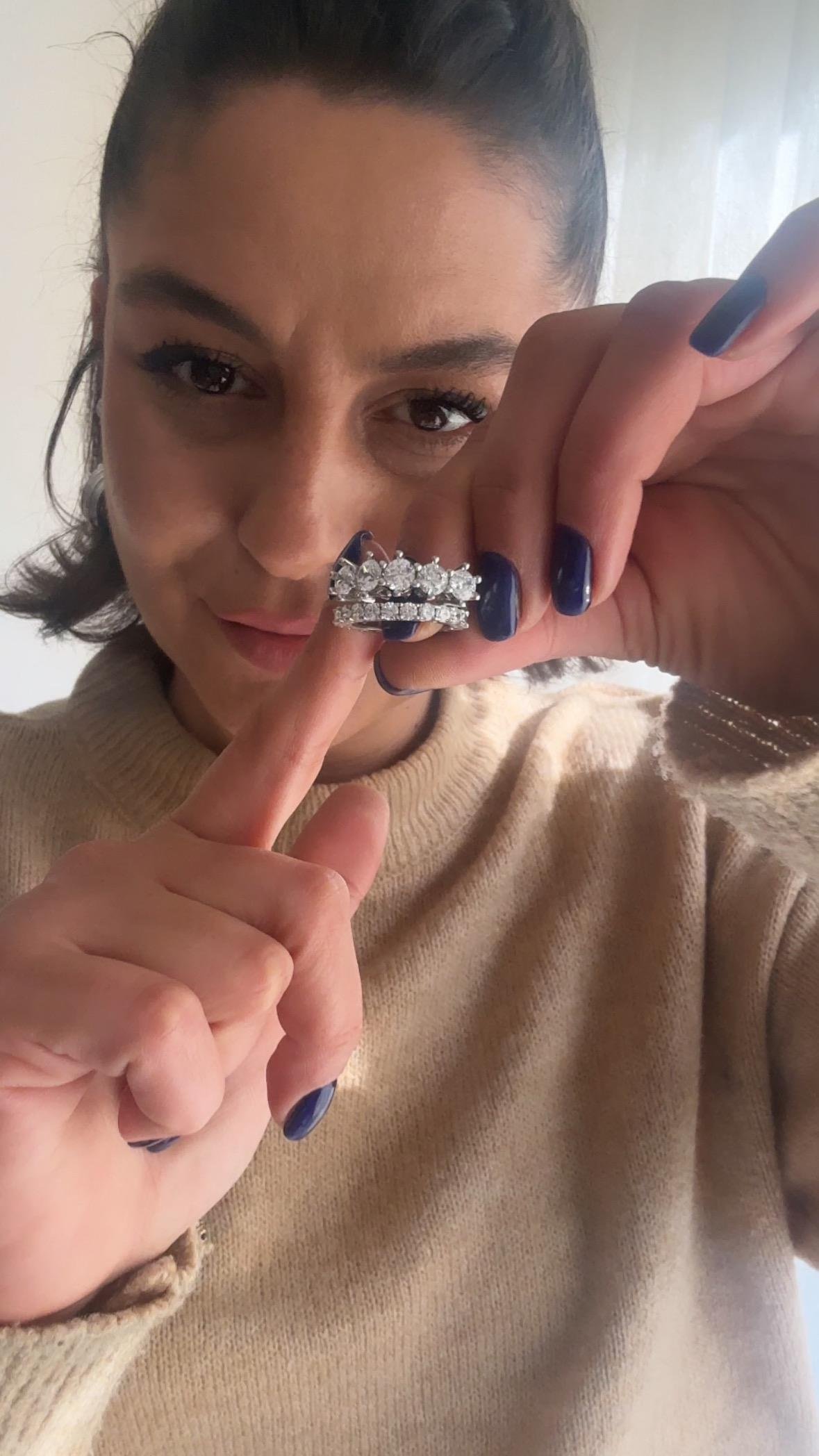 Swarovski Beş Taş ve Tamtur Kombin Gümüş Yüzük