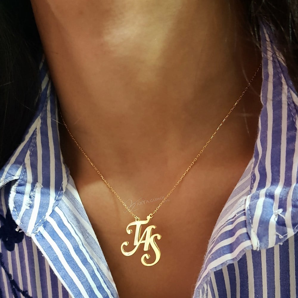 Tasarım Çapraz ÜÇ Harfli Gümüş Kolye