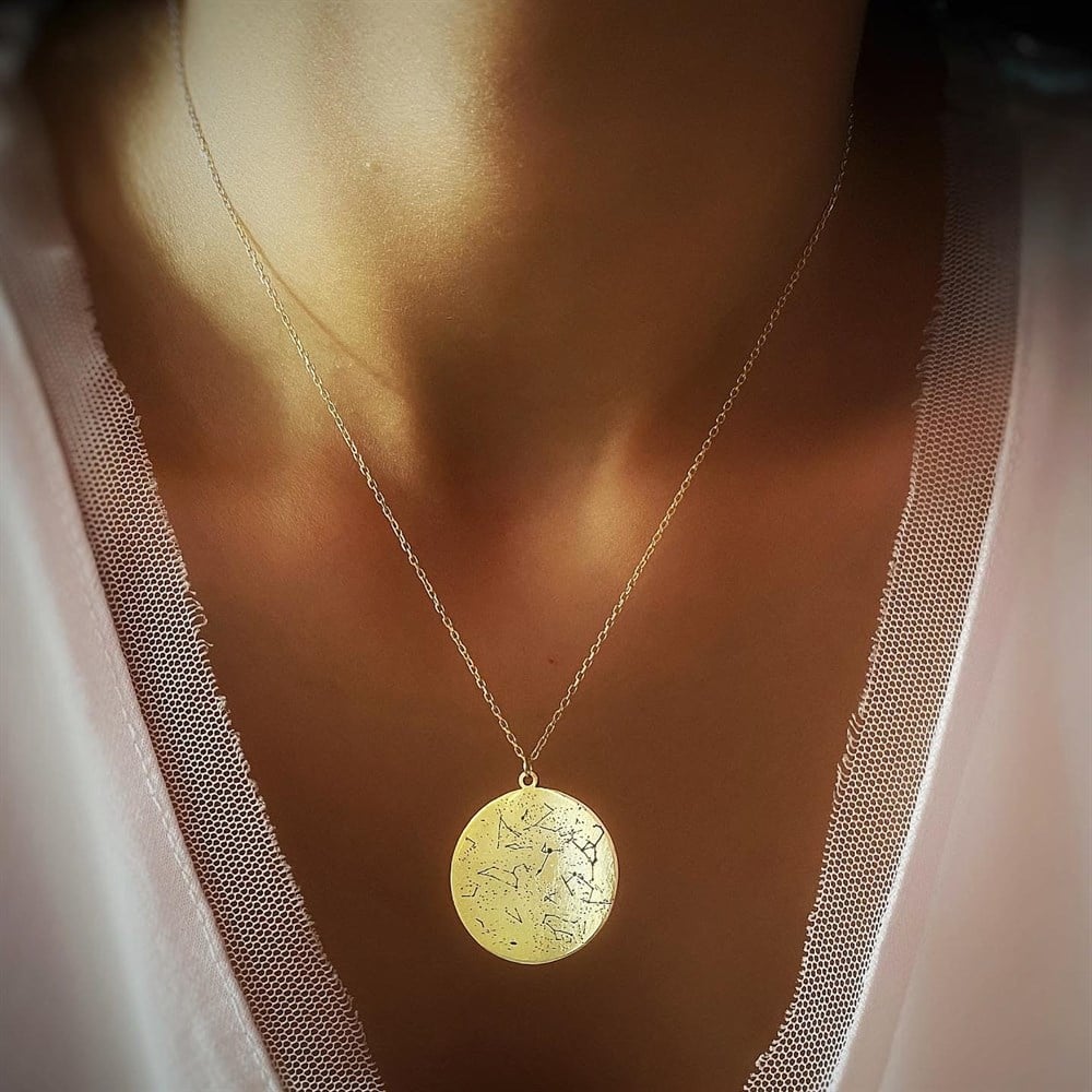 Tasarım Gökyüzü Haritası Gümüş Kolye