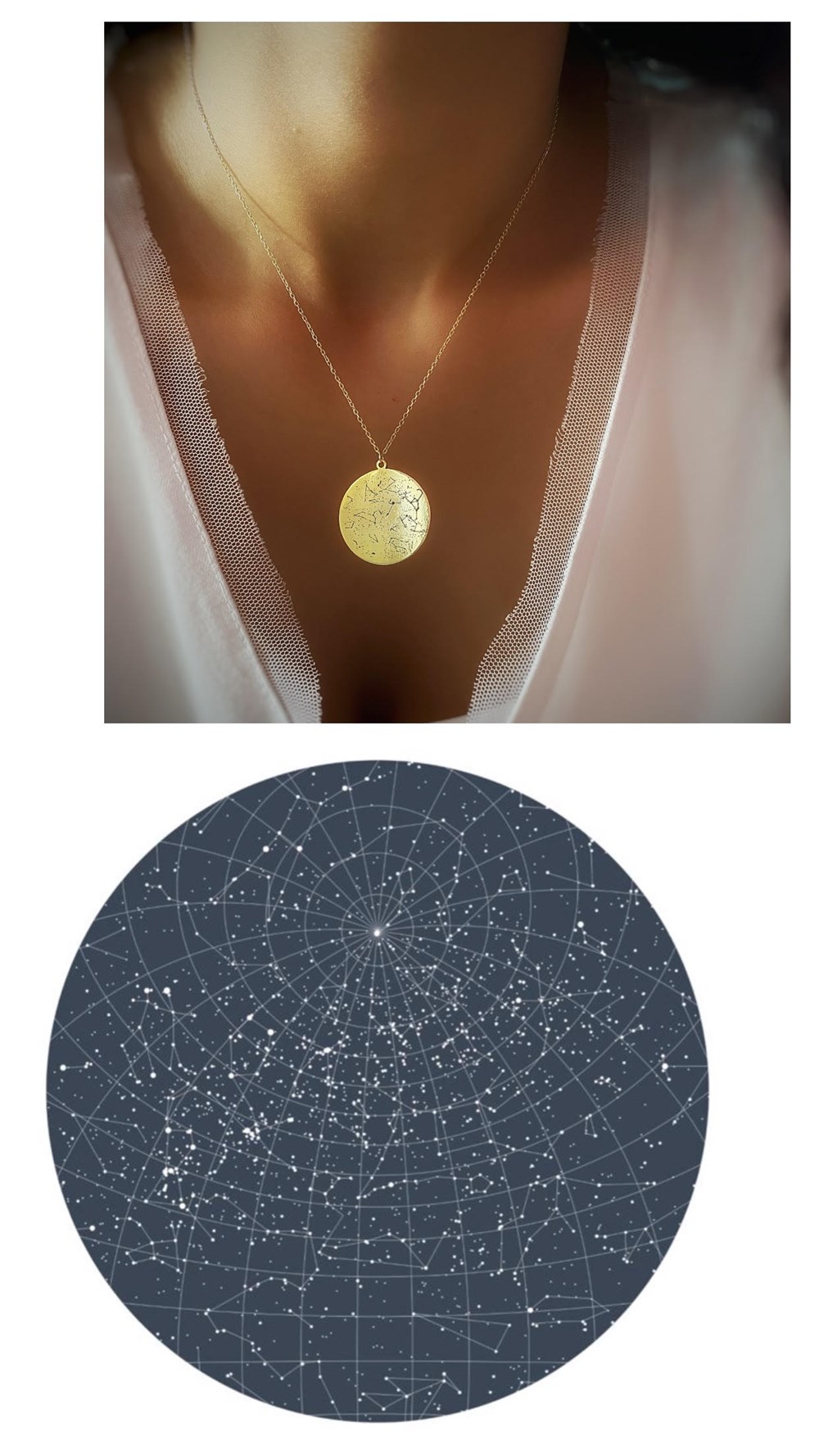 Tasarım Gökyüzü Haritası Gümüş Kolye