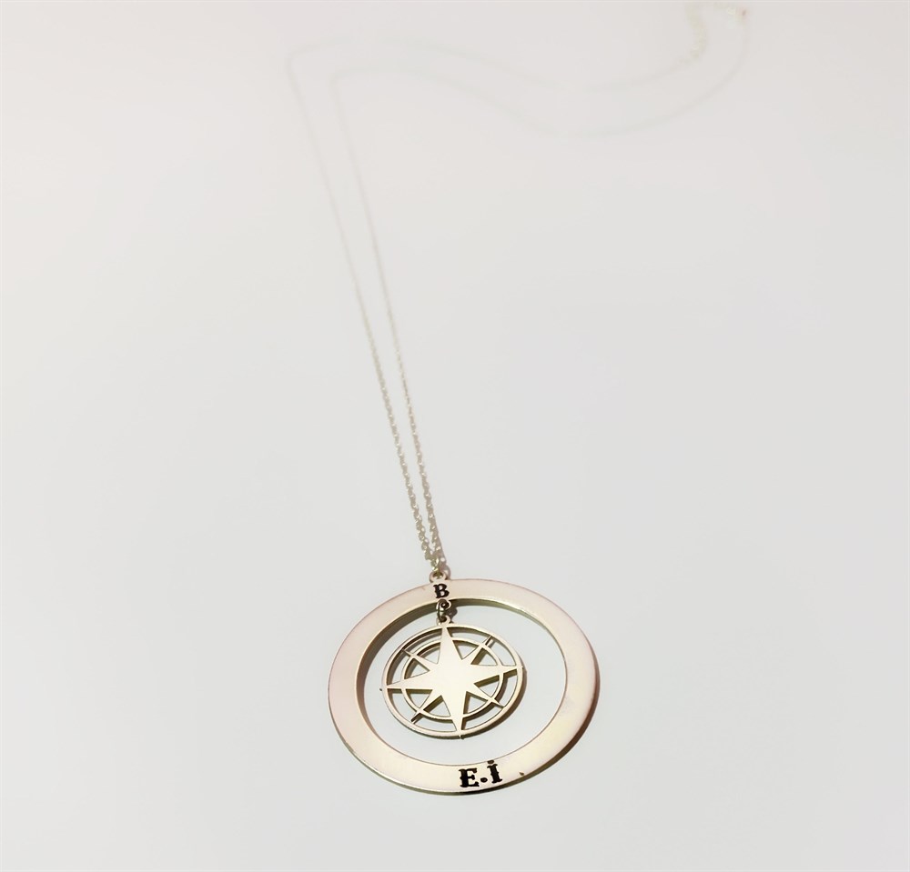 Tasarım Halka Pusula Gümüş Kolye