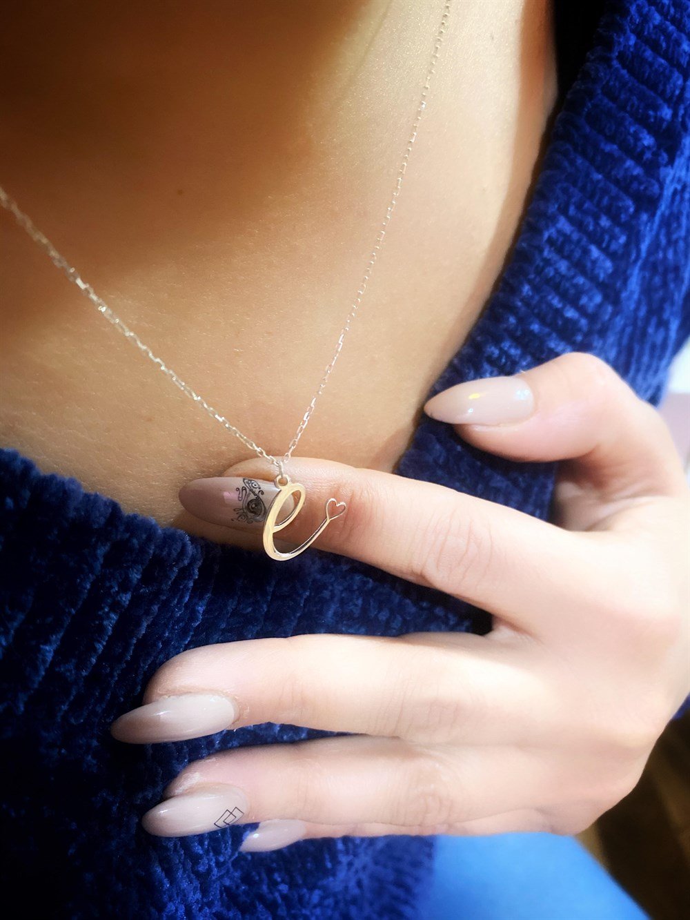 Tasarım Harf Kalp Gümüş Kolye