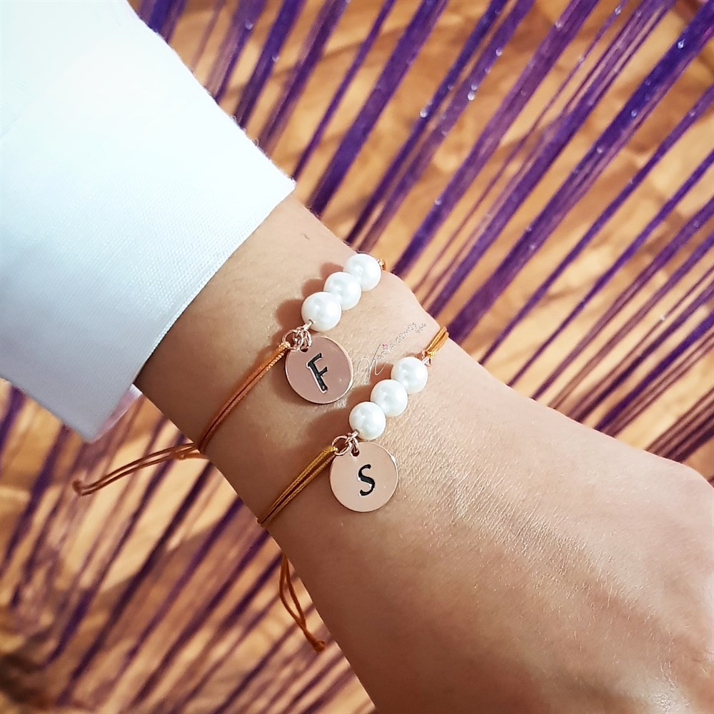 Tasarım İnci Plaka Harf Gümüş Bileklik