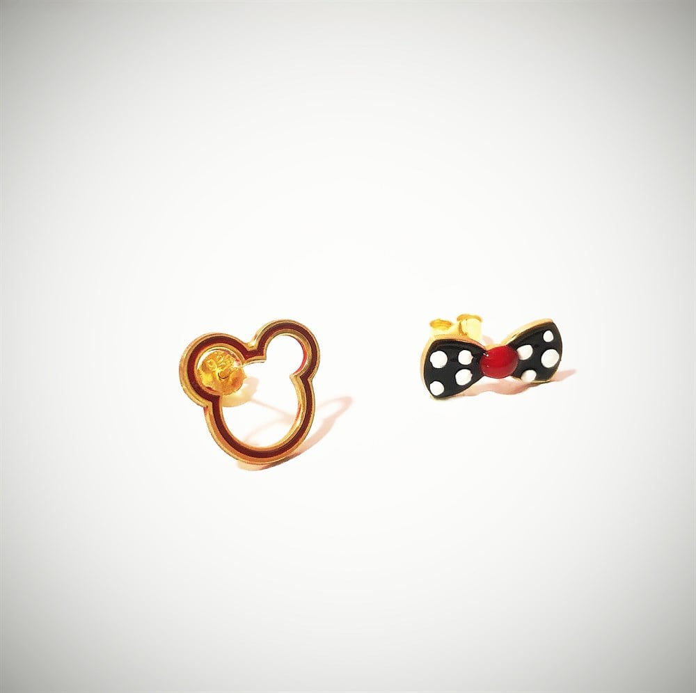 Tasarım Mickey Fiyonk Gümüş Küpe