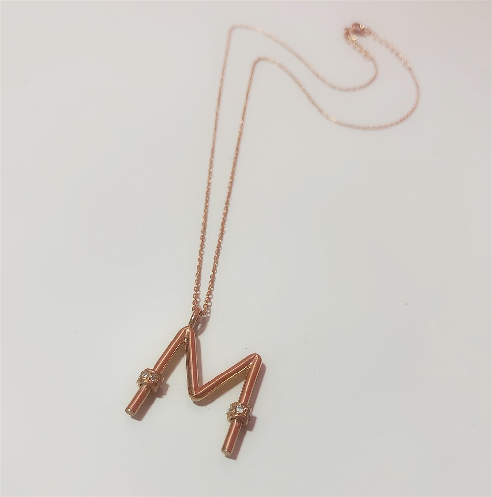 Tasarım Taşlı Harf Gümüş Kolye