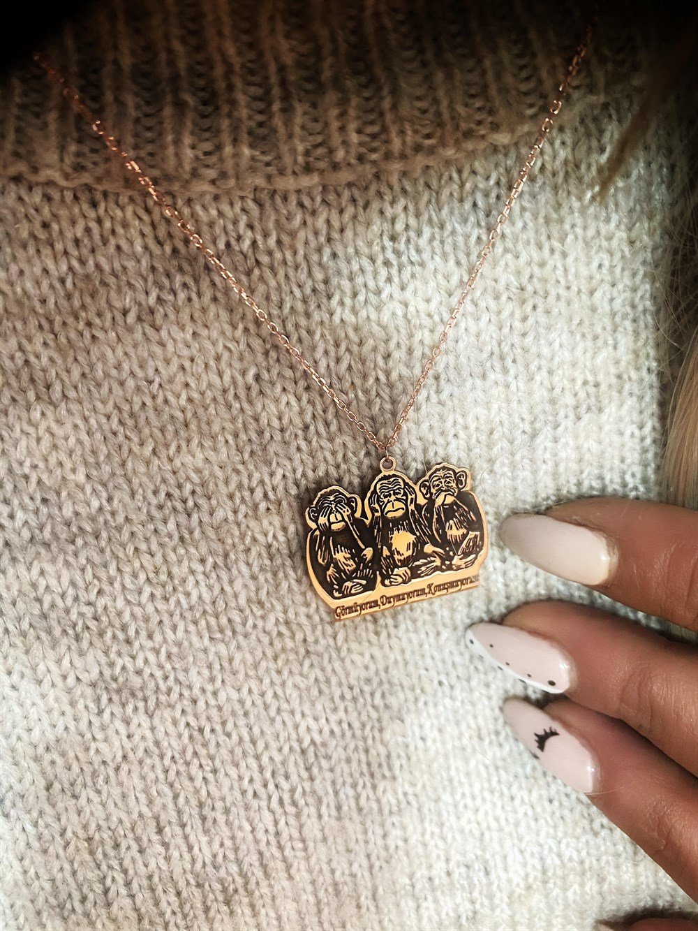 Tasarım Üç Maymun Gümüş Kolye