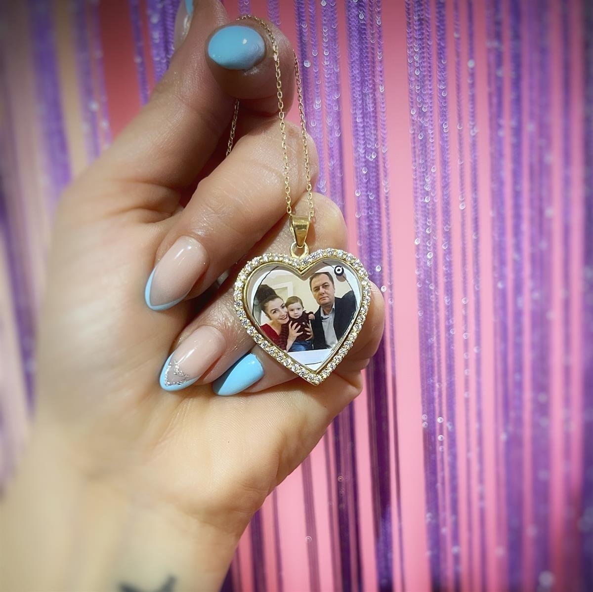 Taşlı Renkli Baskı Resim Kolye