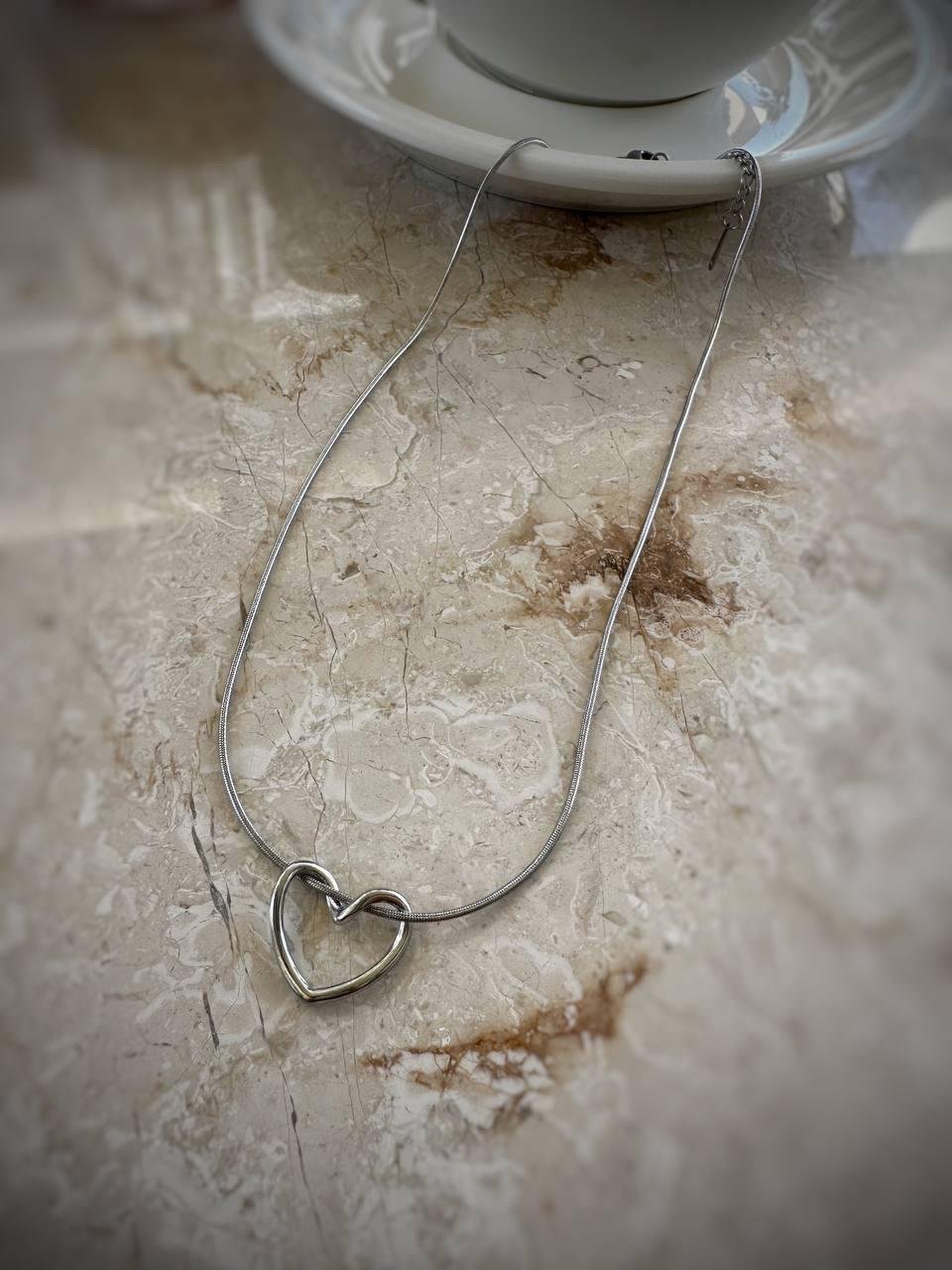 Tel İşçilik Kalp Çelik Kolye