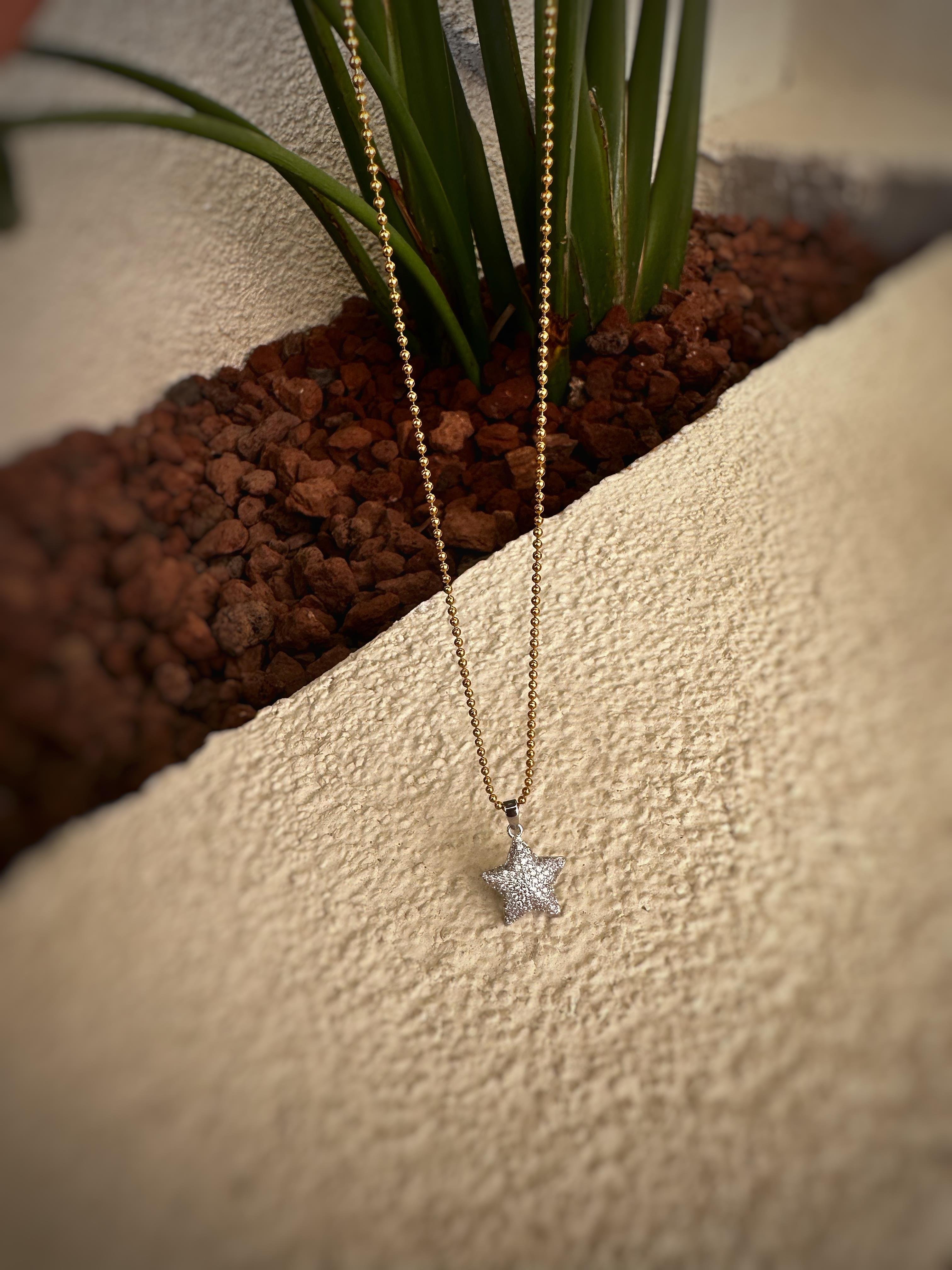 Topçuk Zincir Zirkon Taşlı Küçük Boy Kalp - Yıldız Çelik Kolye