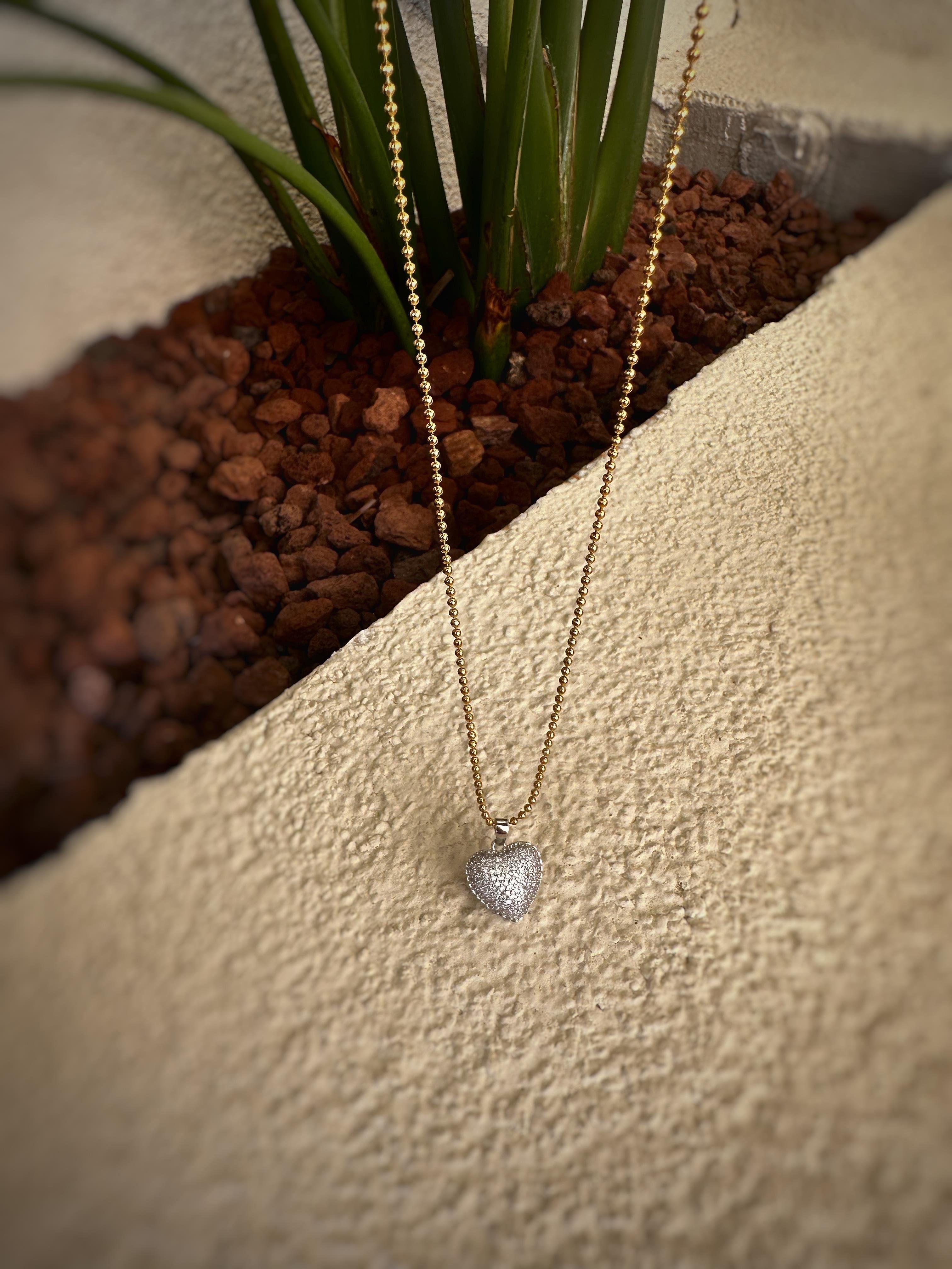 Topçuk Zincir Zirkon Taşlı Küçük Boy Kalp - Yıldız Çelik Kolye