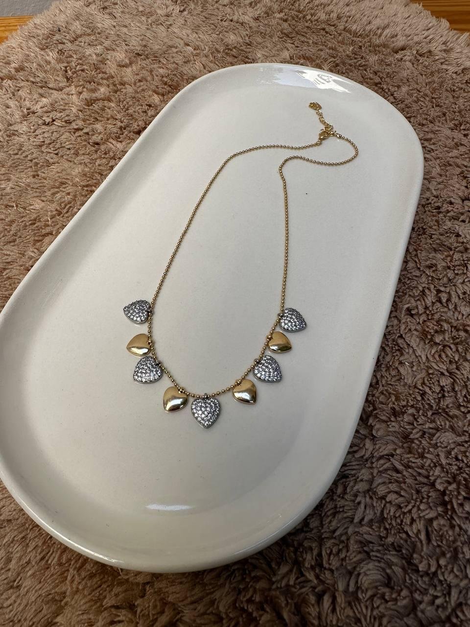 Topçuk Zincirli Zirkon Taş Detay Kalp Kolye