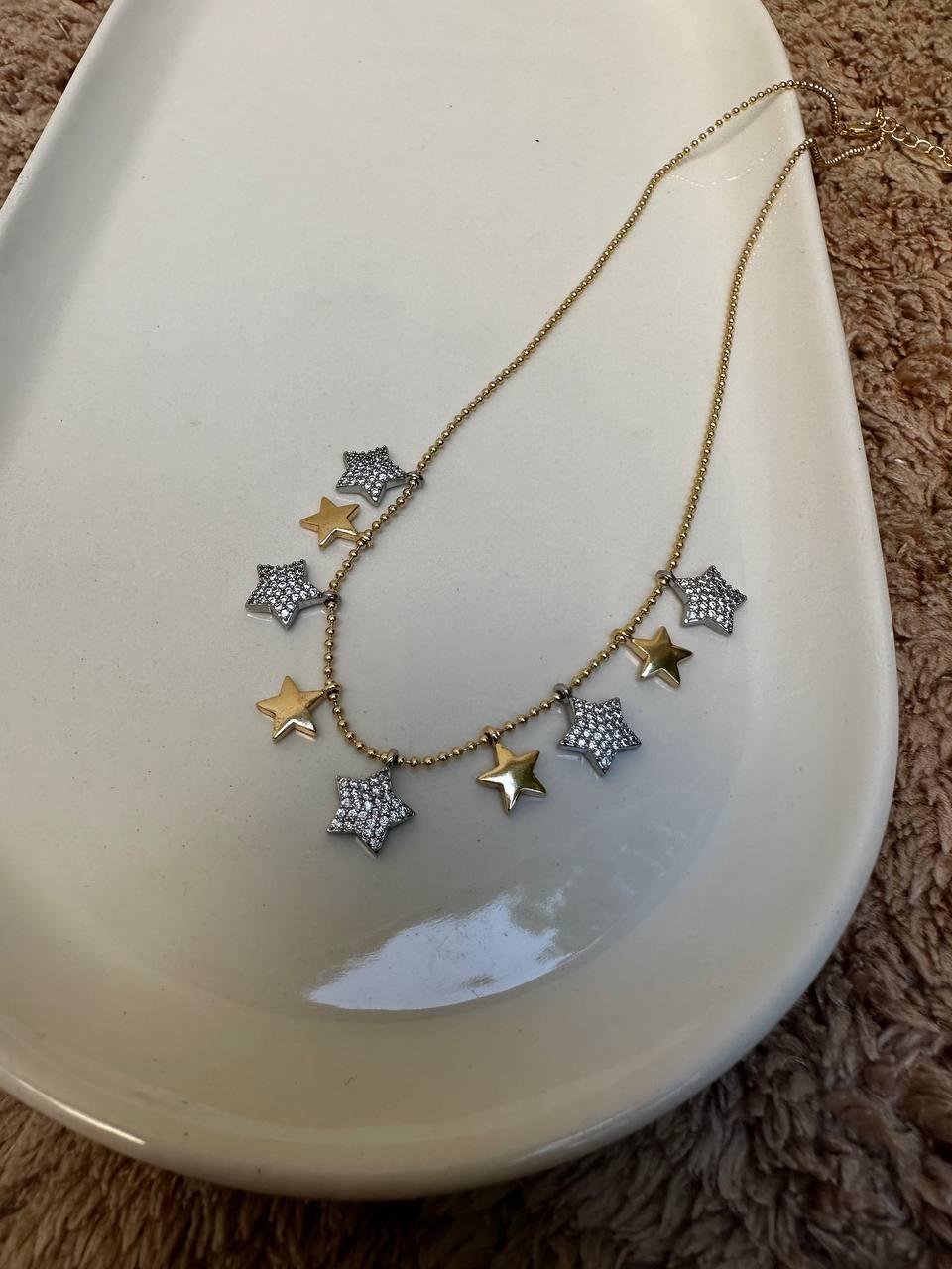 Topçuk Zincirli Zirkon Taş Detay Yıldız Kolye