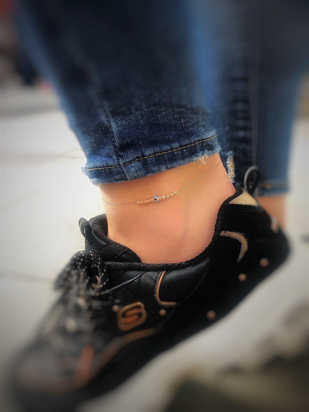 Topçuklu Nazar Boncuklu Gümüş Halhal