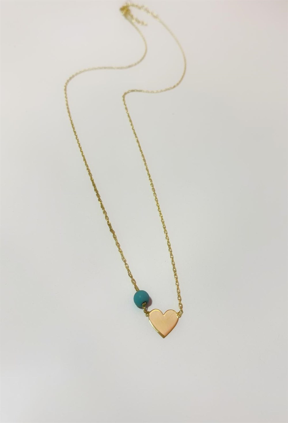 Turkuaz Boncuklu Minik Kalp Gümüş Kolye