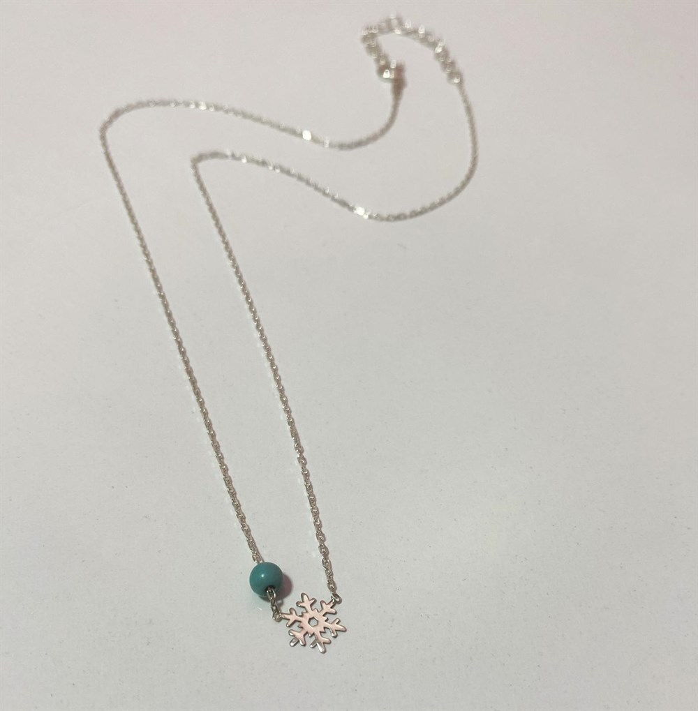 Turkuaz Boncuklu Minik Kar Tanesi Gümüş Kolye