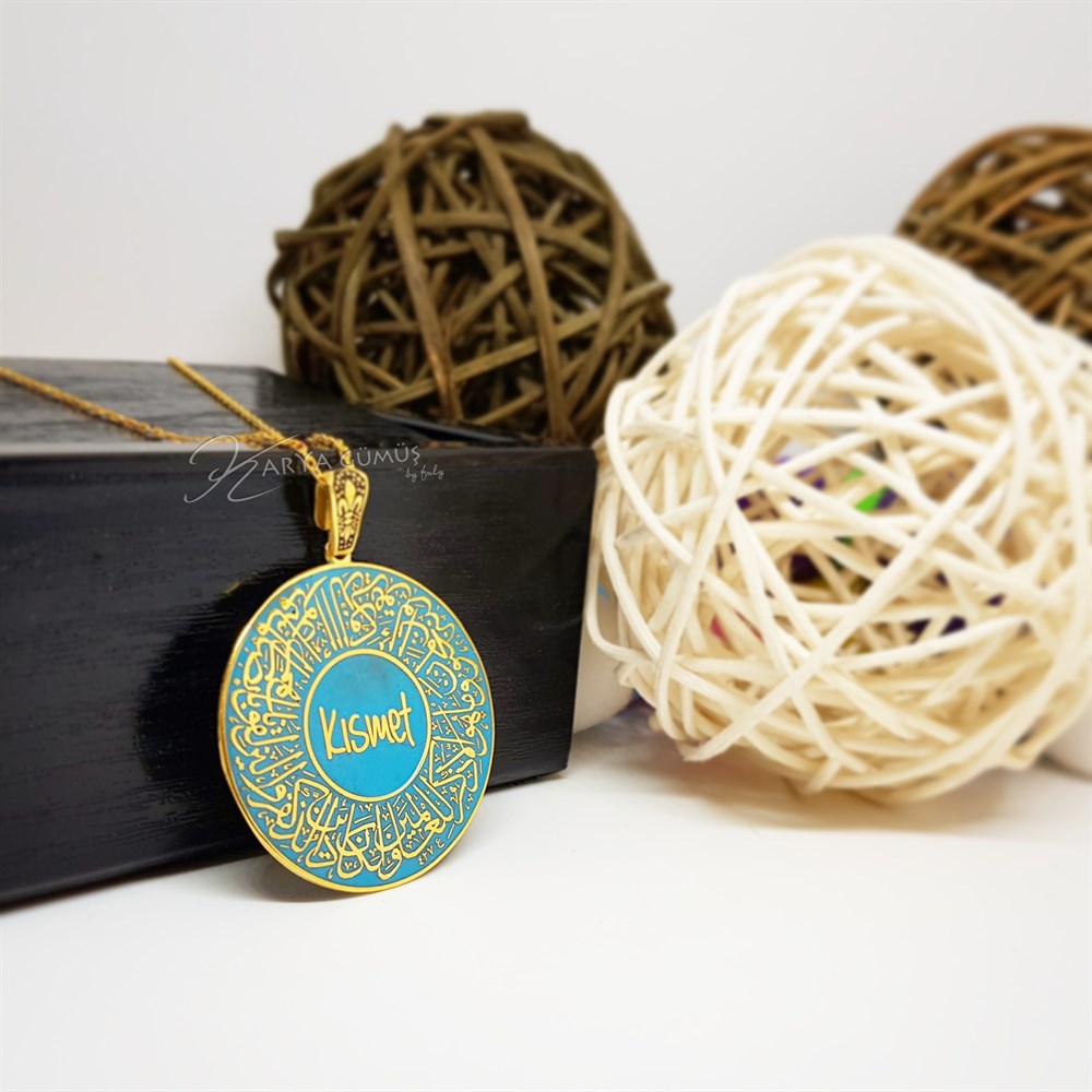 Turkuaz Mineli Nazar Dualı İsimli Gümüş Kolye