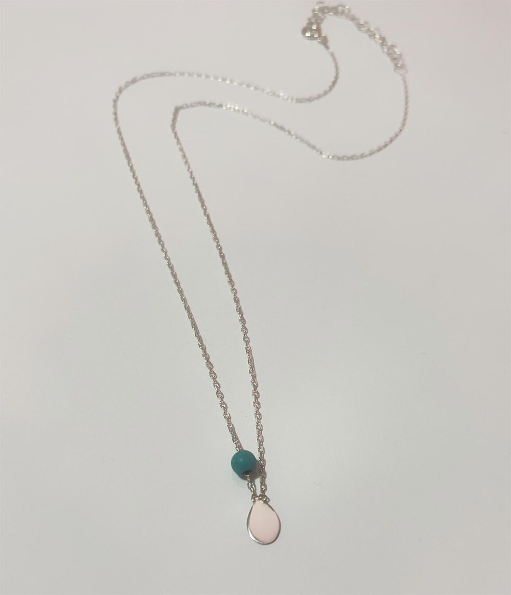 Turkuaz Taşlı Minik Damla Gümüş Kolye