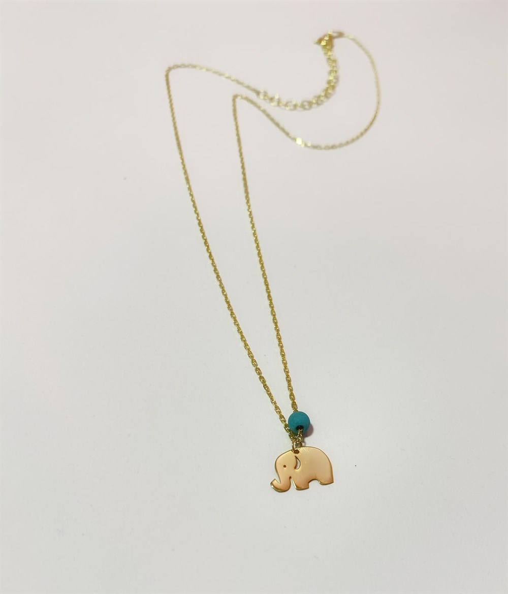 Turkuaz Taşlı Minik Fil Gümüş  Kolye