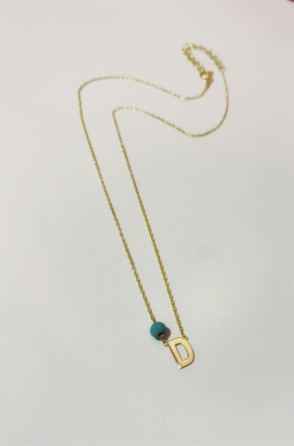 Turkuaz Taşlı Minik Harf Gümüş Kolye