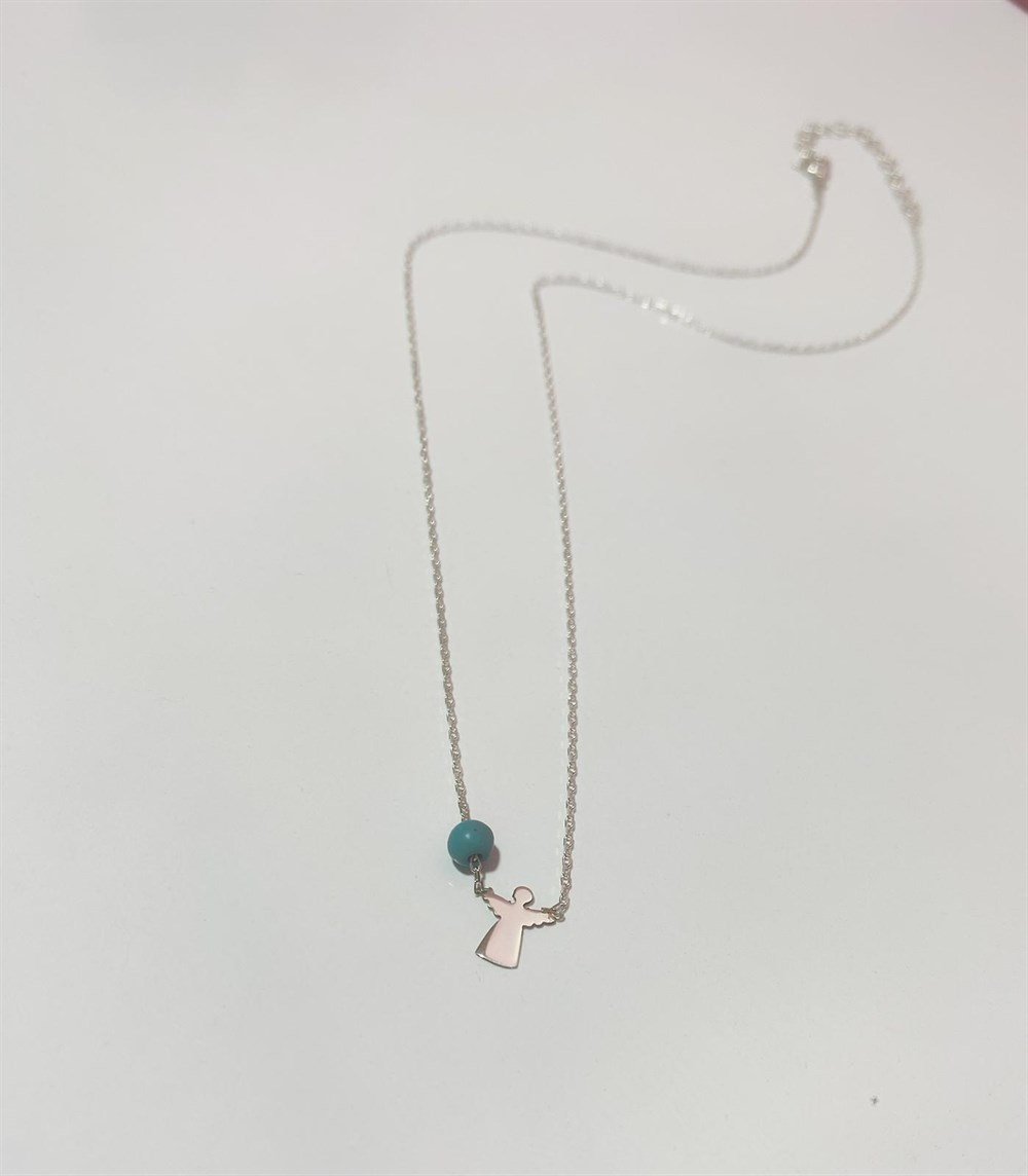 Turkuaz Taşlı Minik Melek Gümüş Kolye
