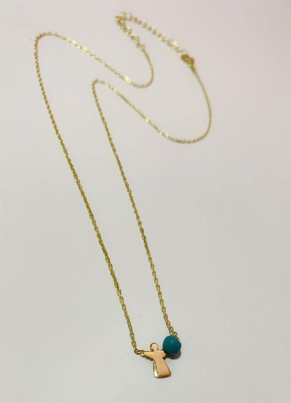 Turkuaz Taşlı Minik Melek Gümüş Kolye