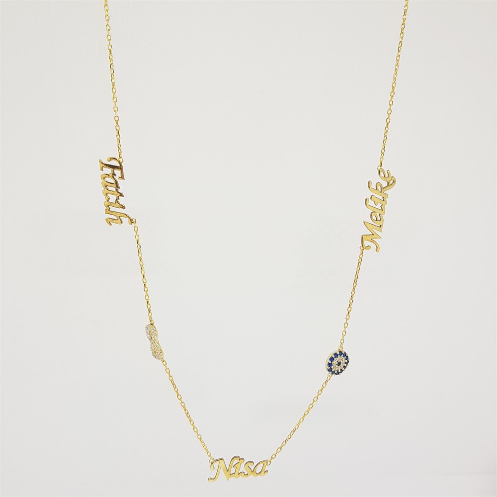 ÜÇ İSİMLİ NAZAR BONCUKLU SONSUZLUK GÜMÜŞ KOLYE