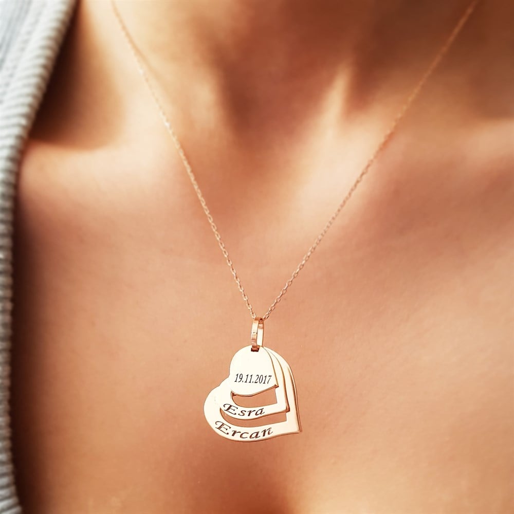 ÜÇLÜ KALP İSİMLİ GÜMÜŞ KOLYE