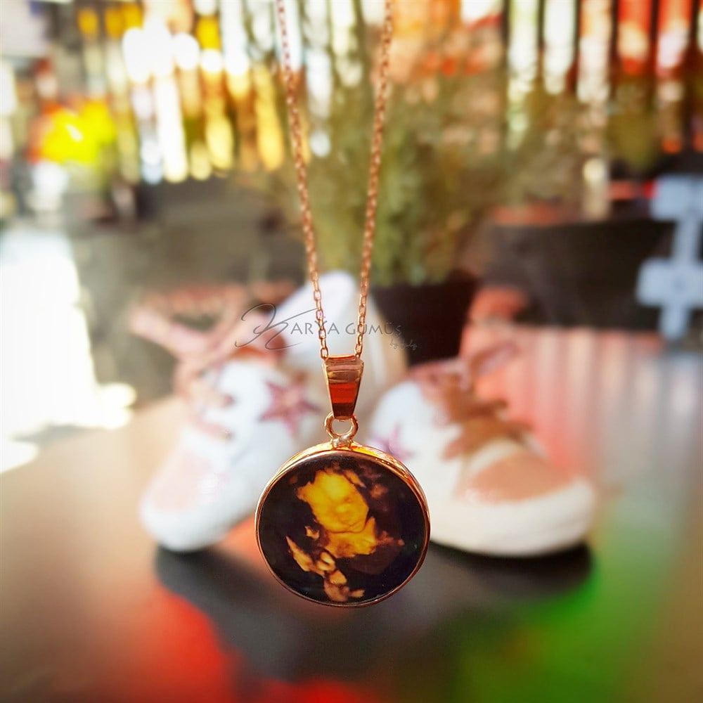 Ultrason Bebek Resimli Gümüş Kolye