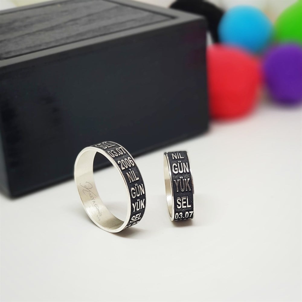 Yeni Çift İsim Tarih Gümüş Alyans