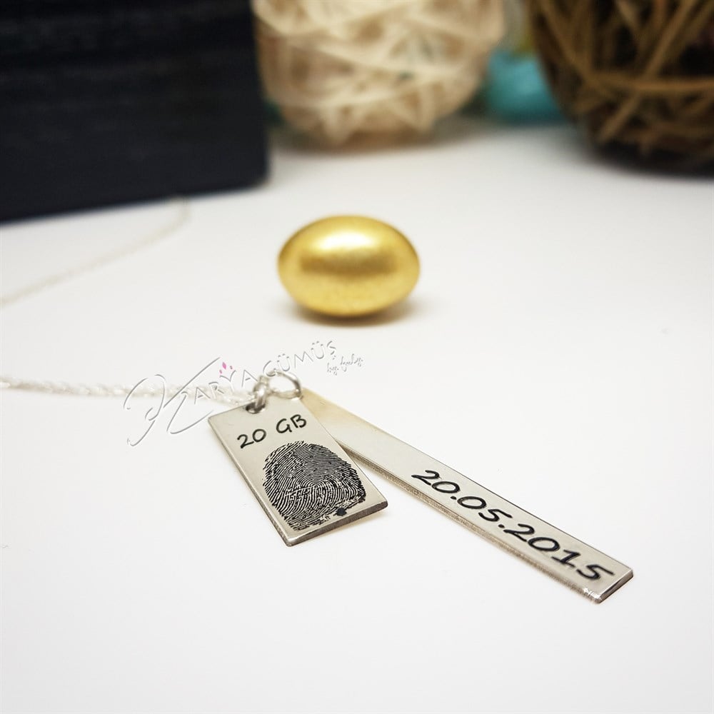 Yeni İkili Çubuk Parmak İzi Gümüş Kolye