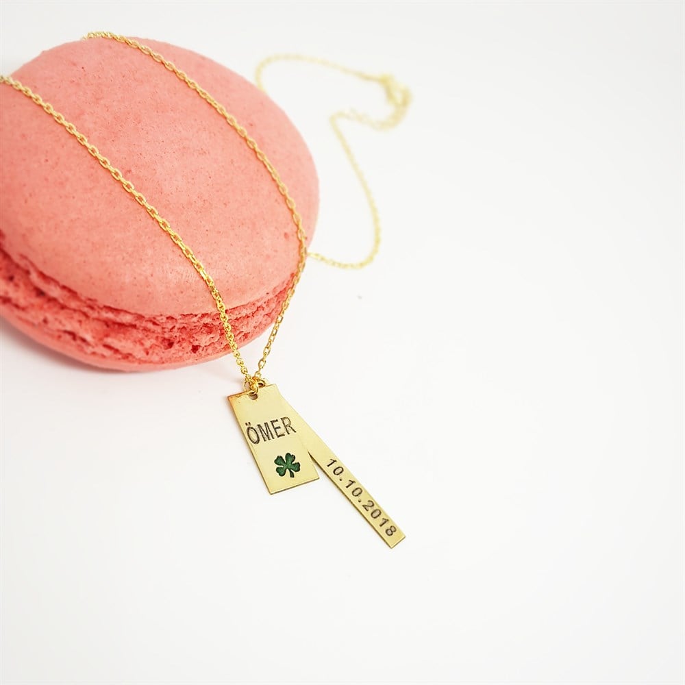 YENİ İKİLİ ÇUBUK YONCA İSİM TARİH GÜMÜŞ KOLYE