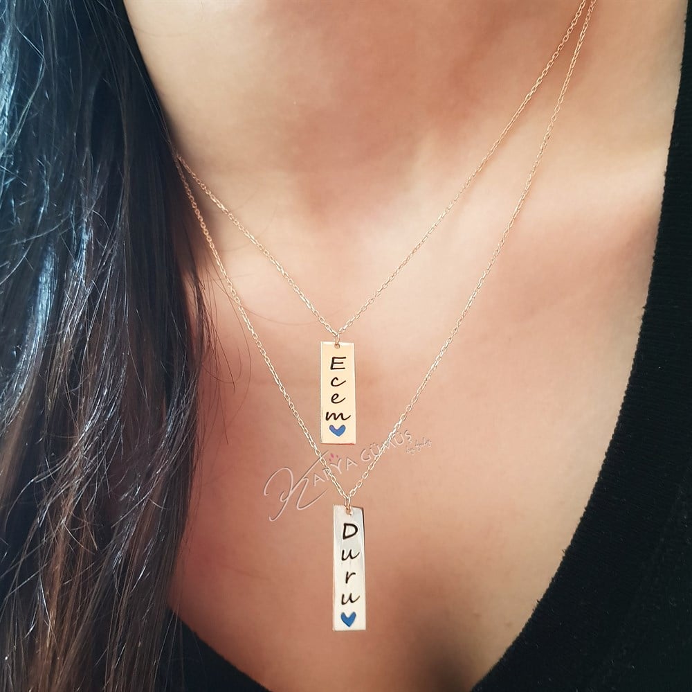 Yeni İkili İsim Kalp Gümüş Kolye